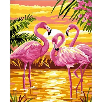 

Painting By Numbers DIY Dropshipping 40x50 50x65cm pink flamingo seaside Animal Canvas Wedding Decoration Art picture Gift