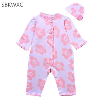 

2018 Baby rompers fashion autumn baby girls baptism flowers print kids clothes romper+hat 2pcs 0-12M