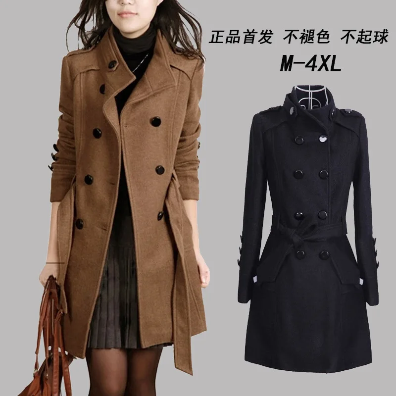 Noir Boutonnage Grande Hiver Al418 À Et Long Taille Nouvelle Manteau Solide Laine Couleur Automne De marron Mince Double qaF7Cw7
