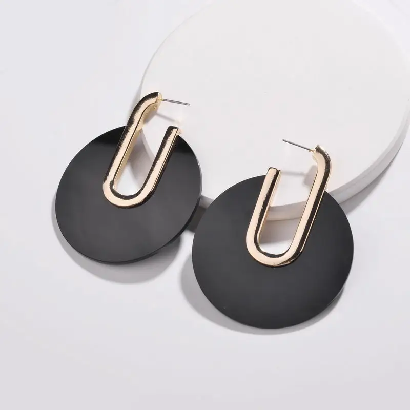 

ZWPON 2018 New Black U Shape Acetate Hoop Earrings for Women Fashion Geometric Acrylic Earrings Jewelry Wholesale