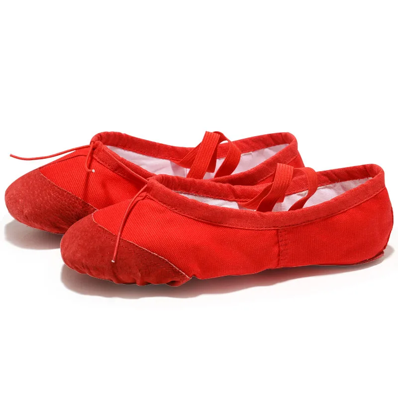 USHINE/домашняя обувь для тренировок из кожи и ткани; розовые Тапочки для занятий йогой; Детские парусиновые балетные танцевальные туфли для девочек, женщин и детей - Цвет: red