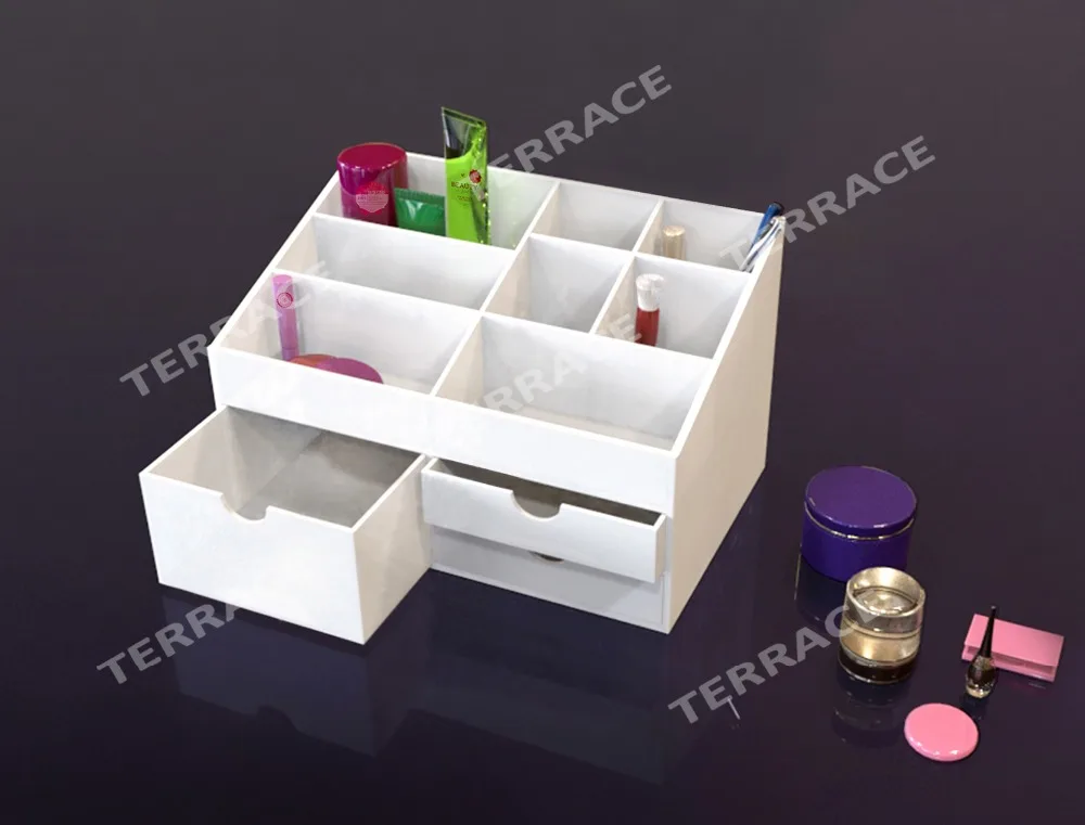 White acrylic cosmetic organizer boxes,lucite makeup storage holderbox