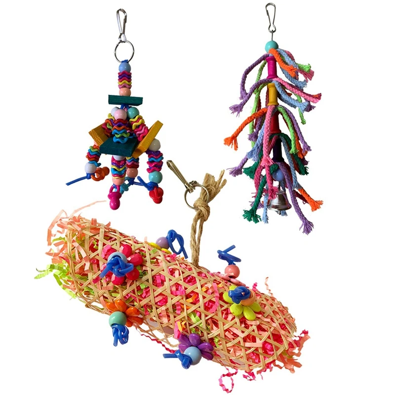 Набор из 3 жевательных игрушек птица висячий колокольчик лестница для птиц Клетка для домашних птиц гамак качели для попугайчиков - Цвет: as show