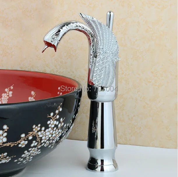 

Deck Mounted Beautifull Swan Shape Bathroom Basin Sink Faucet Polished Chrome Countertop Bathroom Sink Faucet