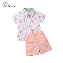 Коллекция года, летняя одежда для малышей футболка с изображением фламинго для маленьких мальчиков топы+ короткие штаны, торжественные комплекты из 2 предметов, одежда, От 1 до 5 лет