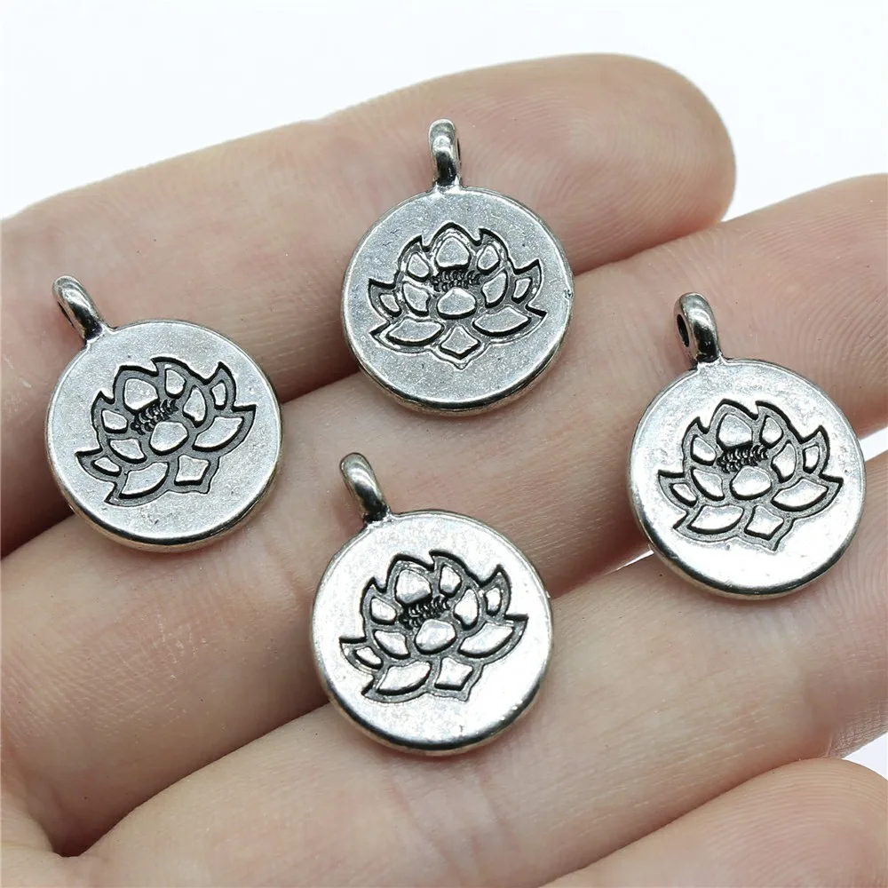 8pcs Double Sided Lotus Charms Buddhist Charms Pendant Lotus Flower Zen
