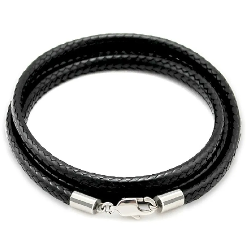 5PC Black Leather Cord Wax Braided Rope Necklace Chain Lobster Clasp