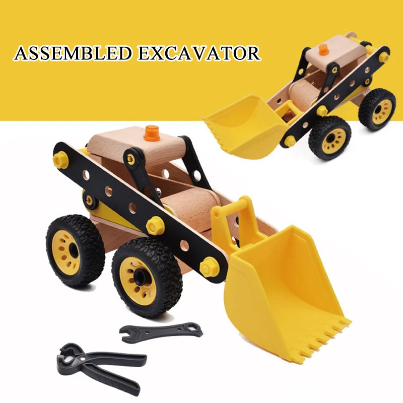 

52 pcs For Children Wooden Assemble Fighter Model Toys Excavator Building Tool Sets Combat Aircraft Kid Gift Assembly Vehicle