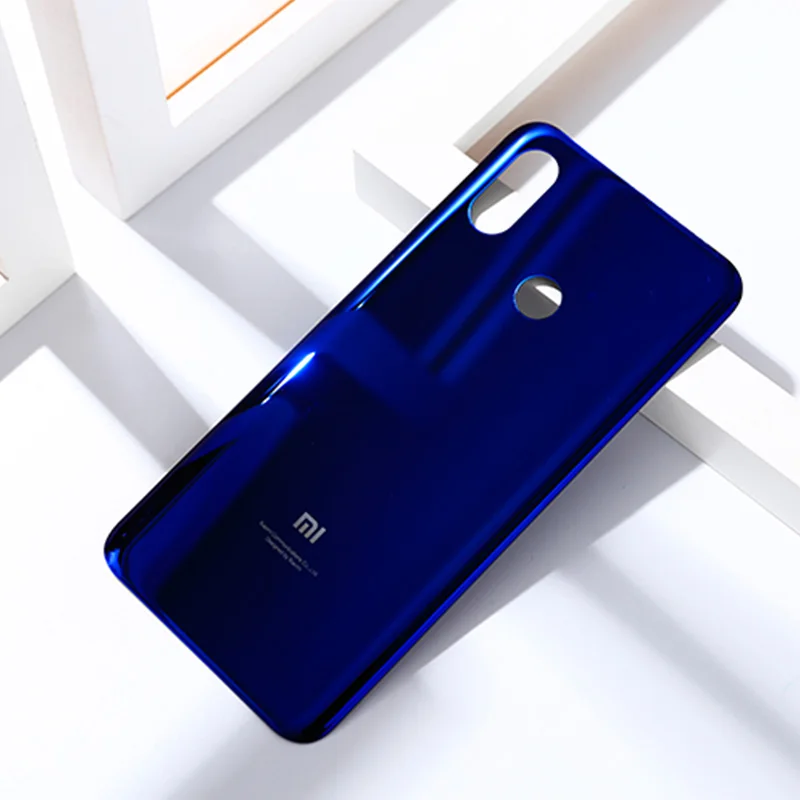 Xiaomi mi 8 mi 8 задняя крышка батарейного отсека стекло задняя дверь корпус чехол для панели Замена чехол для телефона с клейкой наклейкой - Цвет: Blue