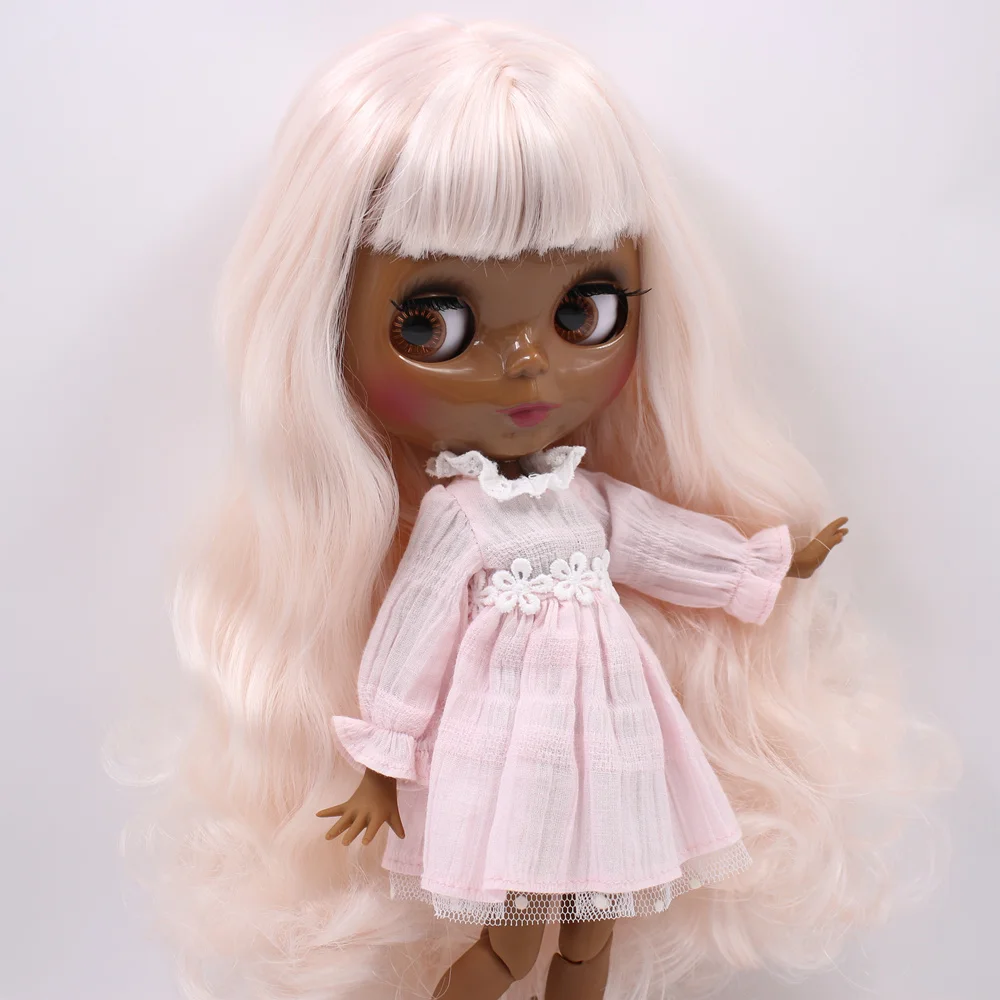 Annie – Premium Custom Neo Blythe Doll with Pink Hair, Black Skin & Shiny Cute Face 1