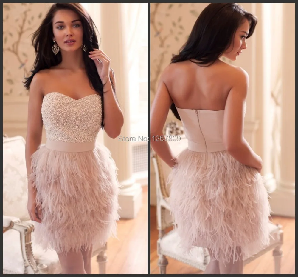 Модное розовое милое короткое платье знаменитостей Бисероплетение жемчужное перо коктейльные и вечерние платья vestido de festa для женщин