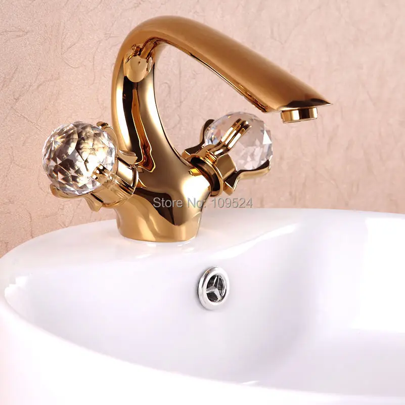 Free shipping crystal knobs pvd gold Sink Faucet Mixer Bathroom Bath