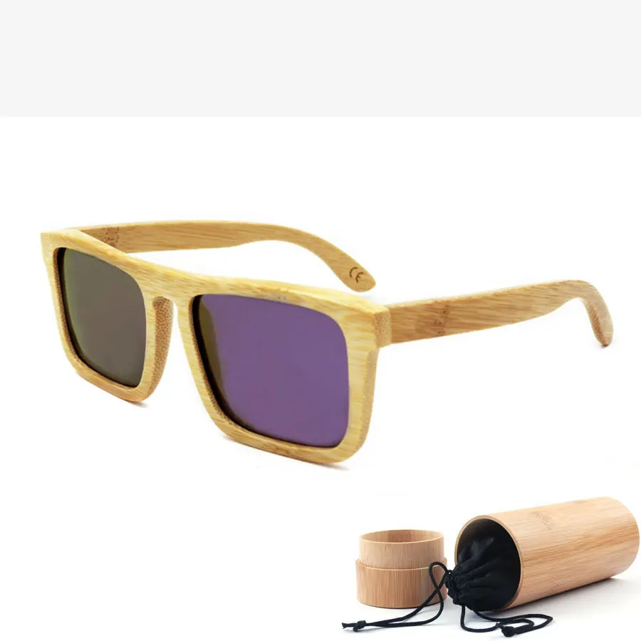 Новинка, поляризованные солнцезащитные очки, Бамбуковая оправа, зеркальные солнцезащитные очки, индивидуальный логотип, доступны - Цвет линз: with a bamboo case