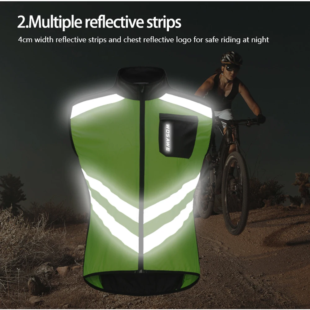 WOSAWE High visibility Jacket Road Cycling Night Riding Reflective Vests Motorcycle Running Safety Clothing