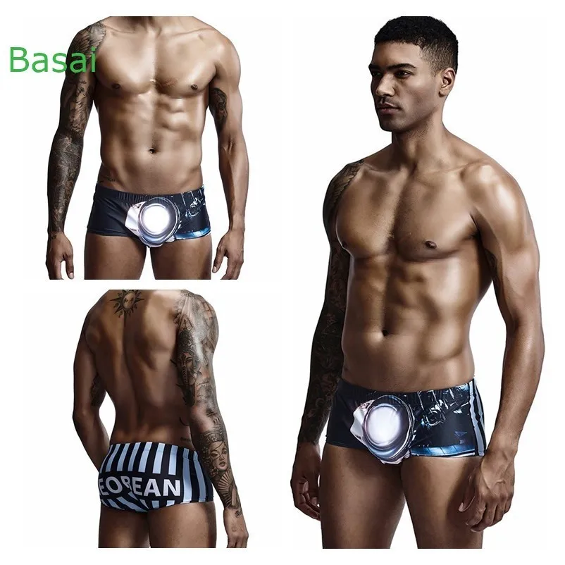 Sexy Stripes Men's Swimwear Bikini Swimming Trunks Men Swimsuit Seobean Gay Mens Swim Wear Beach Surf Bathing Suit Sport Shorts - Цвет: Black Galaxy