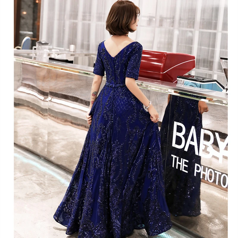 Вечернее платье размера плюс с v-образным вырезом на спине длинное А-образное формальное платье для выпускного вечера элегантное винтажное платье с блестками Халат на молнии De Soiree E412