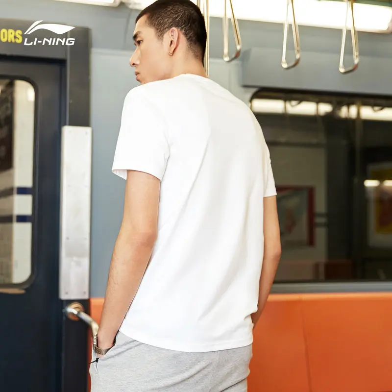 Li-Ning мужские трендовые футболки 72% хлопок 28% полиэстеровый обычный комфорт подкладка фитнес спортивные футболки топы AHSP129 MTS3068