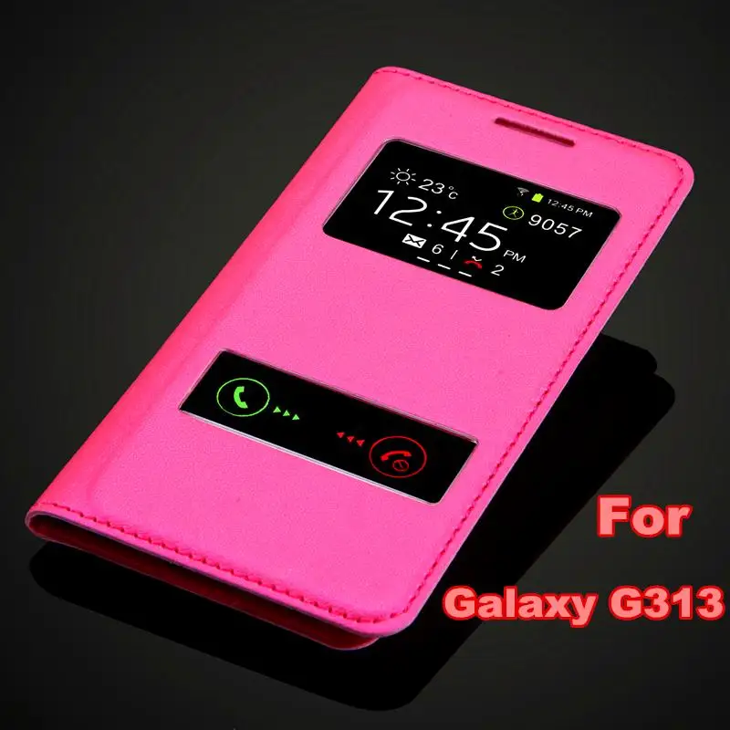 

Back Battery Housing Cover For Samsung GALAXY Ace 4 Ace4 NXT G313 G313H Lite SM-G313H Luxury View Windows Flip PU Leather Case