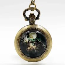 Горячая мода волк тотем черный/Бронзовый/Серебряный кварцевые карманные часы ожерелье мужские часы женские часы подарок