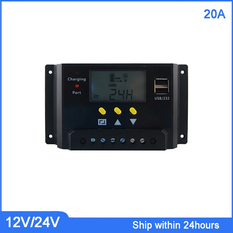 

PWM Mode 20A Solar Charger Controller 12V 24V Auto Identification with LCD Display and USB Port 20A Solar Controller
