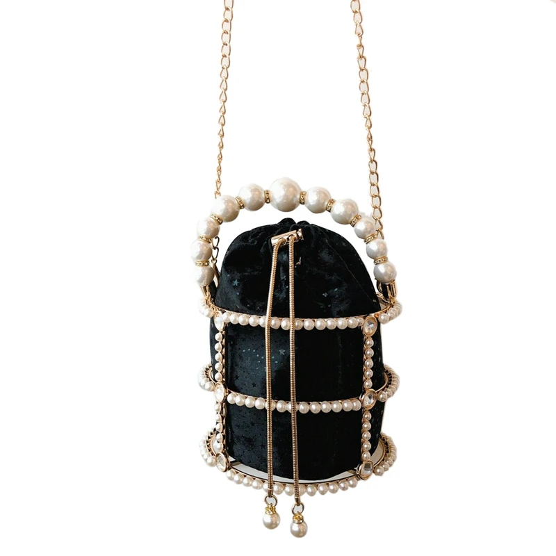 

Luxury Diamonds Women's Handbag Fashion Designer Clutch Evening Bag Bead Pearls Top Handle Bag Tote