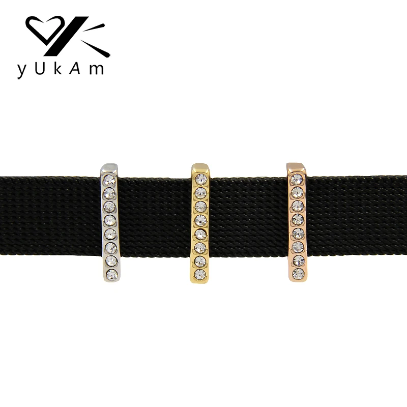 

YUKAM Jewelry Pave Clear Crystal Rhinestones Bar Slide Charms Keeper for Stainless Steel Mesh Keeper Bracelet Accessories Making