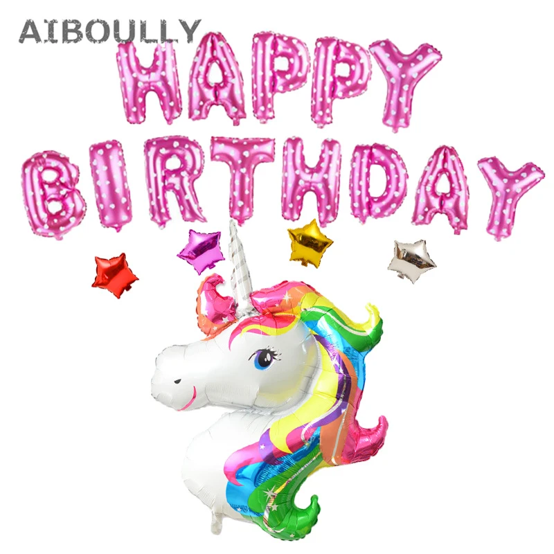 16 Pouces Alphabet Lettres Feuille Ballon Joyeux Anniversaire Licorne Helium Ballon Ensemble Fete D Anniversaire Bebe Douche Licorne Fete Faveurs Aliexpress