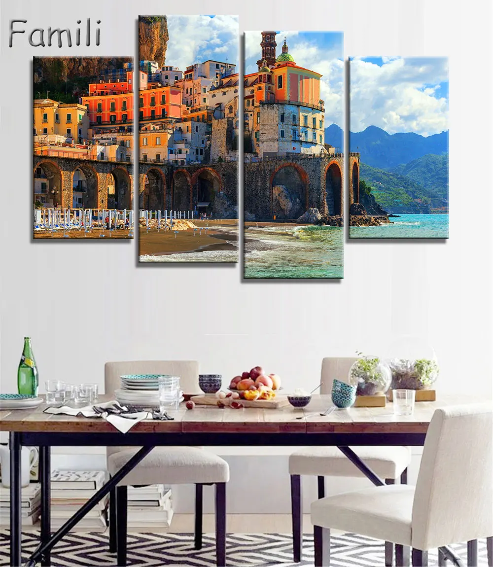 

4pcs Italy Cinque Tere Home Decor Oil Painting on Canvas Wall Art Gift HD Print Waterproof Canvas Picture No Framed,canvas paint