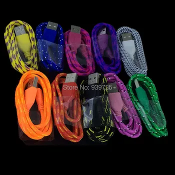 

500pcs/lot 1M 3ft fabric braided usb data charger cable accessory bundles for mobile Phone 5 5s 6 7 plus free shipping