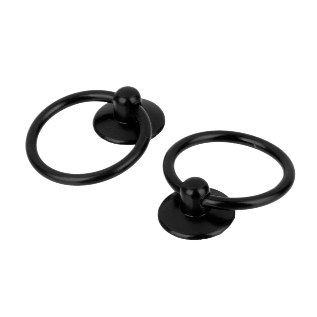 2x Retro Single Hole Knob Door Bin Dresser Drawer Drop Ring Pull Handle Black