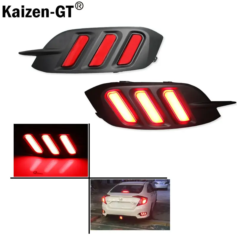 

Kazen JDM Fluid Style Red LED Rear Bumper Reflector, Rear Fog Light Kit For 2016-up Honda Civic Sedan (Excluding Hatchback)