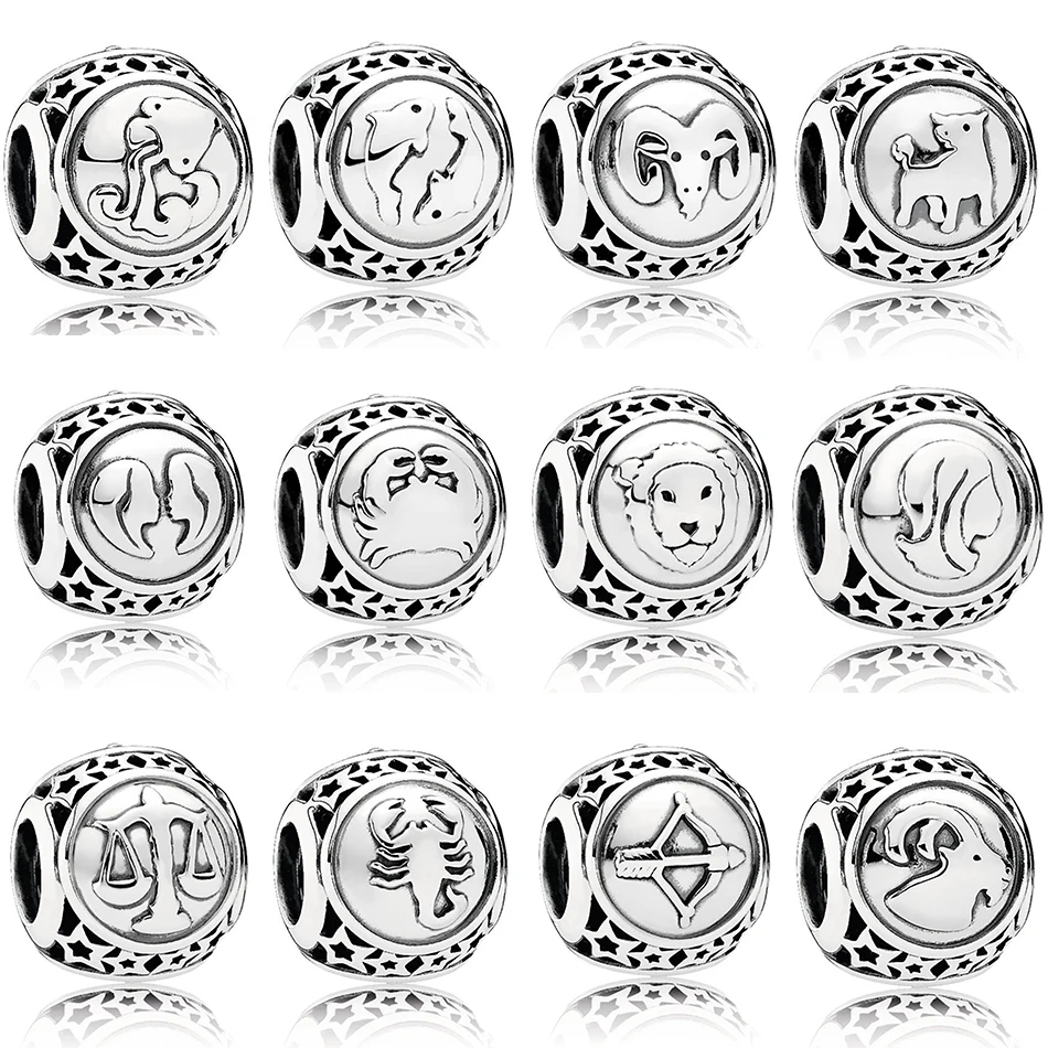 

Authentic 925 Sterling Silver Openwork Vintage 12 Constellations Star Sign Beads Charm Fit Pandora Bracelet Bangle DIY Jewelry