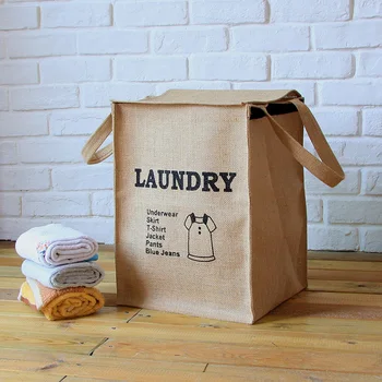 

Zakka Cotton Linen Vintage Storage Laundry Basket Toy Storage box Sundry Goods Handle Fold Bin 30X27X40CM With Cover