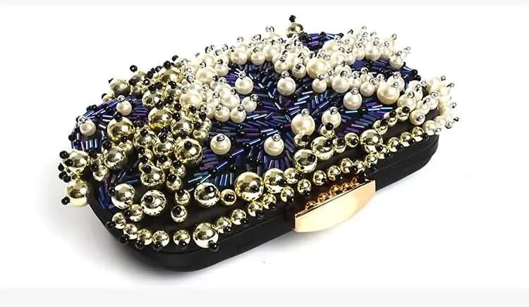 KDROR Navy Beads Embroidered Evening Clutch Bag Top View