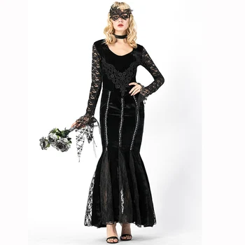 

Black Halloween Devil Party Masquerade Sexy Role Playing Costumes Gothic Tuxedo Dress Scary Vampire Countess Costume With Mask