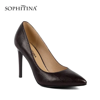 

SOPHITINA New Spring New Genuine Leather Super High Heel Fashion Checked Pattern Pointed Toe Party Pumps Sexy Woman Shoes MC128