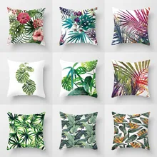 Plantas tropicais capa de almofada poliéster folhas verdes decorativo fronha tropical planta lance fronha capa de almofada