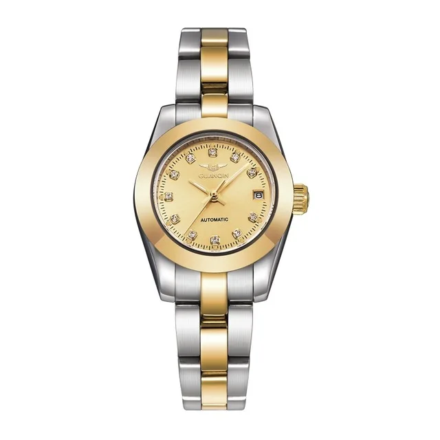 Бренд GUANQIN для женщин часы Роскошные автоматические механические часы сталь женское платье алмаз дамы Светящиеся Наручные Часы Montre Femme - Цвет: gold gold