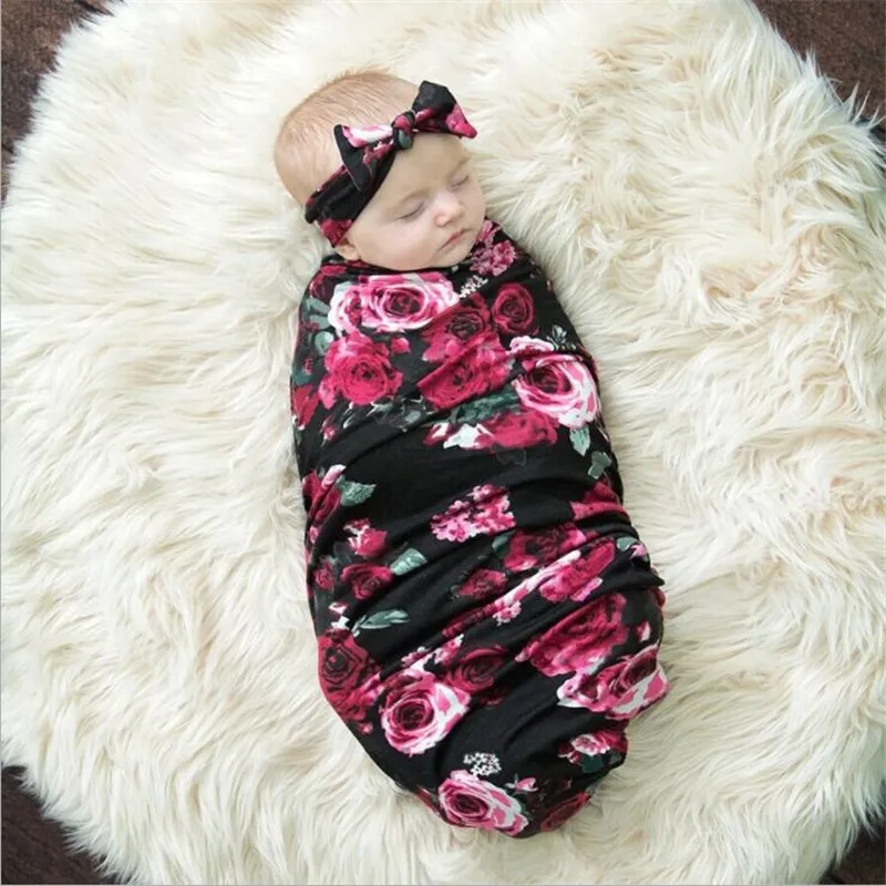 Newborn Photography Wrap Headband Set Baby Photo Props Cotton Rose