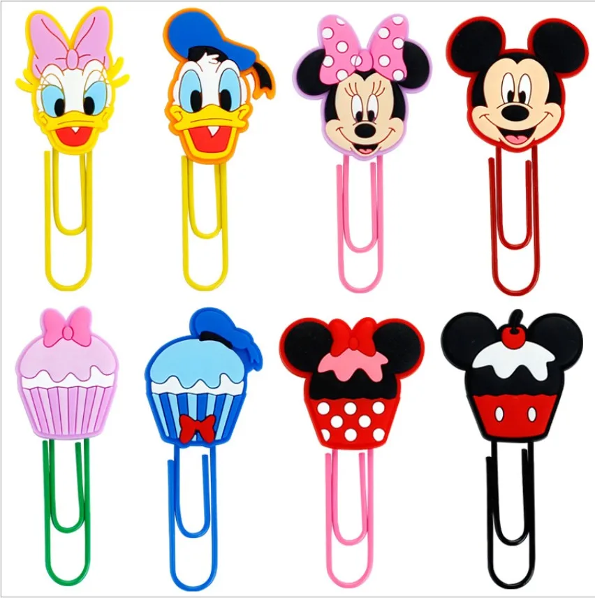 

1pcs Cartoon PVC Mickey Minnie bookmark Paper Clips Student Stationery memo clip Kids Toy Gift