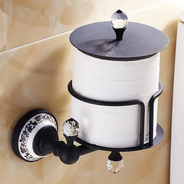 Antique Polished Toilet Paper Holder with Crystal Luxury Ceramic Roll