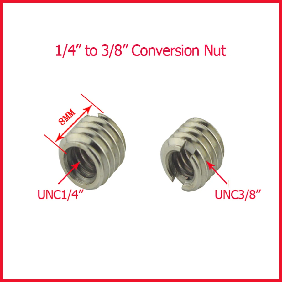 

photographic Accessories UNC 3/8 inch to 1/4 inch Metal Customized Conversion screw nut for Tripod ball heads 10pcs/pack