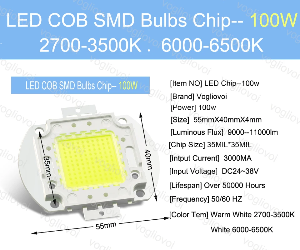 Vogliovoi светодиодный трансформатор 10 W 20 W 30 W 50 W 100 W Полный Мощность 110 V 220 V AC240V Водонепроницаемый IP65 Алюминий теплый белый 35MIL светодиодный чип