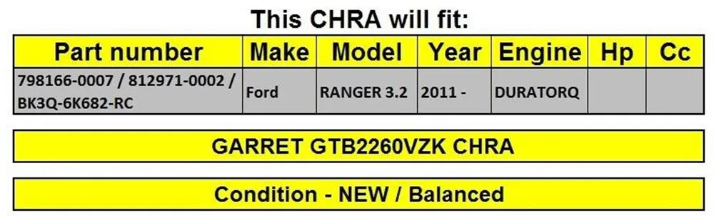 Турбонагнетатель Гарретта GTB2260VZK 798166 812971 core BK3Q-6K682-RC BK3Q6K682RC КЗПЧ картридж для Ford Ranger 3.2L DURATORQ 2011