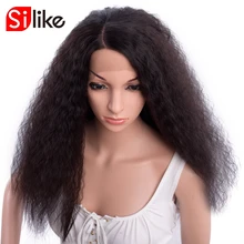 Silike синтетические 24 дюйма L часть передние парики шнурка кудрявые вьющиеся Тип Жаростойкие волосы парики натуральный черный для черных женщин