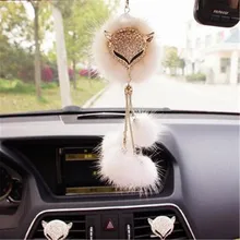 MR TEA автомобильный кулон, украшение из лисьего меха, мультяшное алмазное животное, Автомобильное зеркало заднего вида, подвесное украшение для девочки