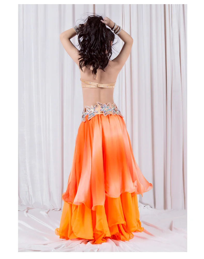 Конкурс танца живота девушки Mesh Set роскошный бюстгальтер+ длинная юбка 2шт. Belly Dance комплект одежды Костюмы для танца живота