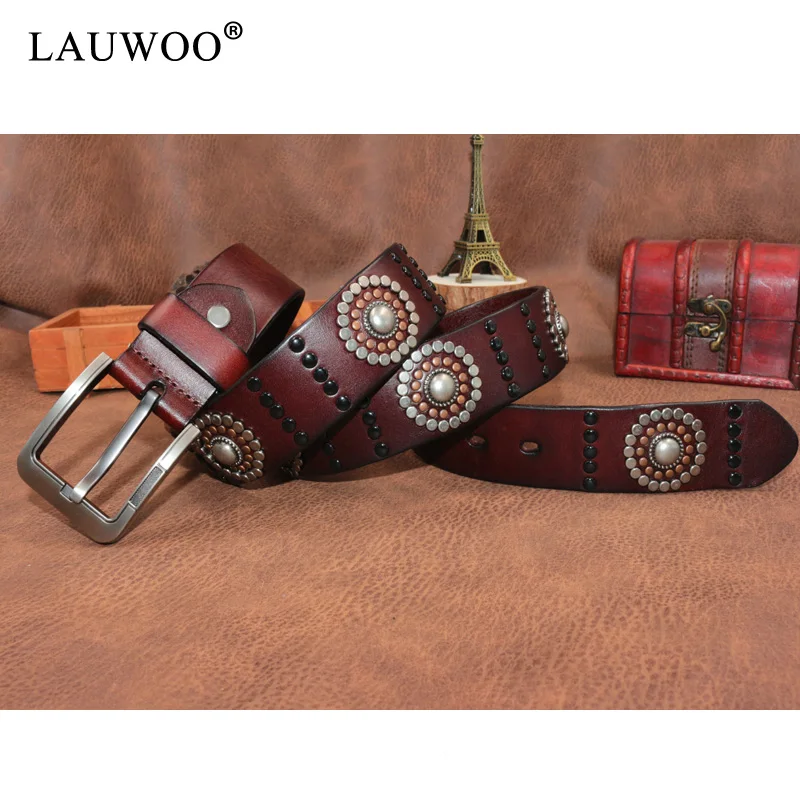 Buy LAUWOO 2018 Unisex Retro belt Dot Metal rivets