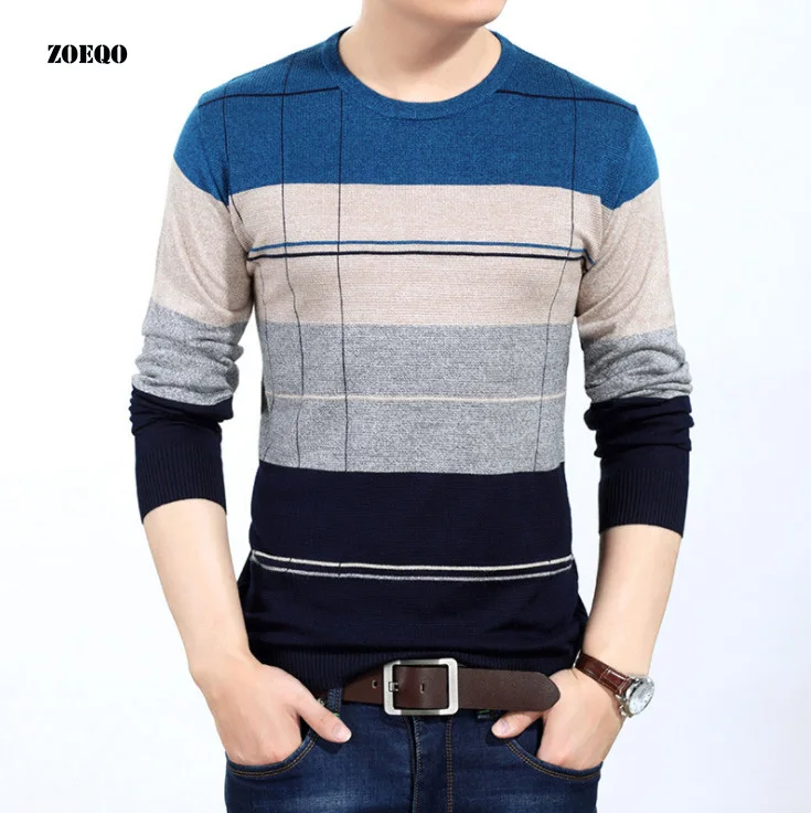Striped Pullover Men O Neck Sweater men's pullover sweaters masculino ...