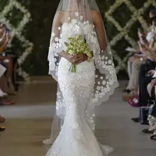 Белый кот два слоя долго тюль фата на края шнурка цветы часовня длина фата AV004